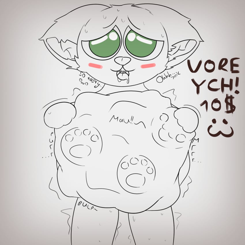 :3 ahe_gao belly big_belly blush blush_lines commission drooling eating fat feline fluffy fluffy_ears fur furry green_eyes huge huge_belly hyper hyper_belly line_art maw motion_lines mouse mouth open_mouth paw paws pleasure_face predator/prey randrel size_difference sweat text vore vore_belly wet willing_pred willing_prey willing_vore ych ych_(character) your_character_here