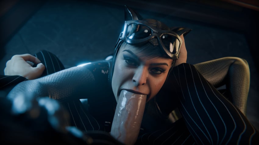 1boy 1girls 3d batman_(series) big_cock big_penis blowjob bodysuit catwoman catwoman_(injustice) cock dc dc_comics female female_focus injustice_2 male male_pov penis penis_in_mouth selina_kyle serpentorder straight