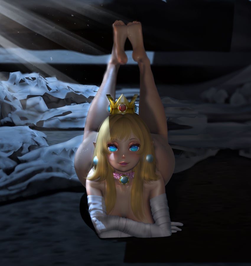 barefoot blonde blonde_female blonde_hair blonde_hair_female blue_eyes crown falara falarapt feet laying_down mario_(series) naked princess_peach second_life yellow_hair