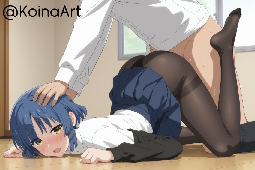 ai_generated blue_hair blue_skirt bocchi_the_rock! eyes_visible_through_hair face_down_ass_up female koinaart mole_under_eye sex sex_from_behind stable_diffusion thick_thighs vagina vaginal_penetration vaginal_sex yamada_ryou