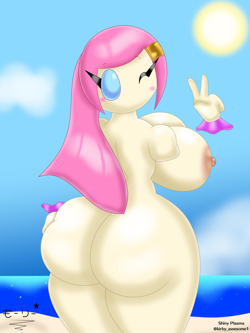 1girls ass beach female female_only kirby_(series) looking_back naked naked_female nintendo nude nude_female peace_sign solo solo_female sun superstarplasma susanna_patrya_haltmann susie_(kirby) tagme v v_sign wink