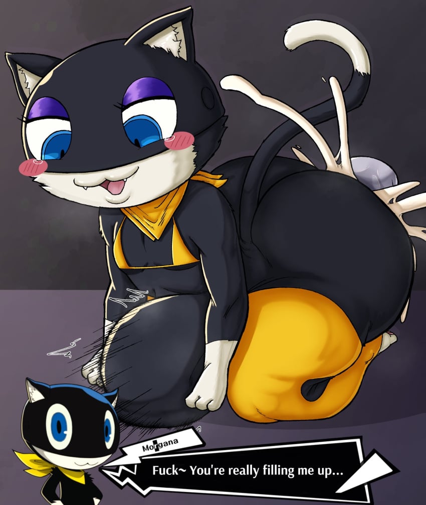 anthro ass atlus banana belly_bulge big_ass big_butt big_penis bikini_top black_body black_fur blue_eyes bulge cum cum_in_ass cum_inside feline femboy fur huge_ass huge_butt male male_only morgana_(persona) penis penis_in_ass persona persona_5 persona_5_royal slushiebest stomach_bulge tail text text_box thick_thighs thighhighs tuxedo_cat veiny_penis white_fur wide_hips