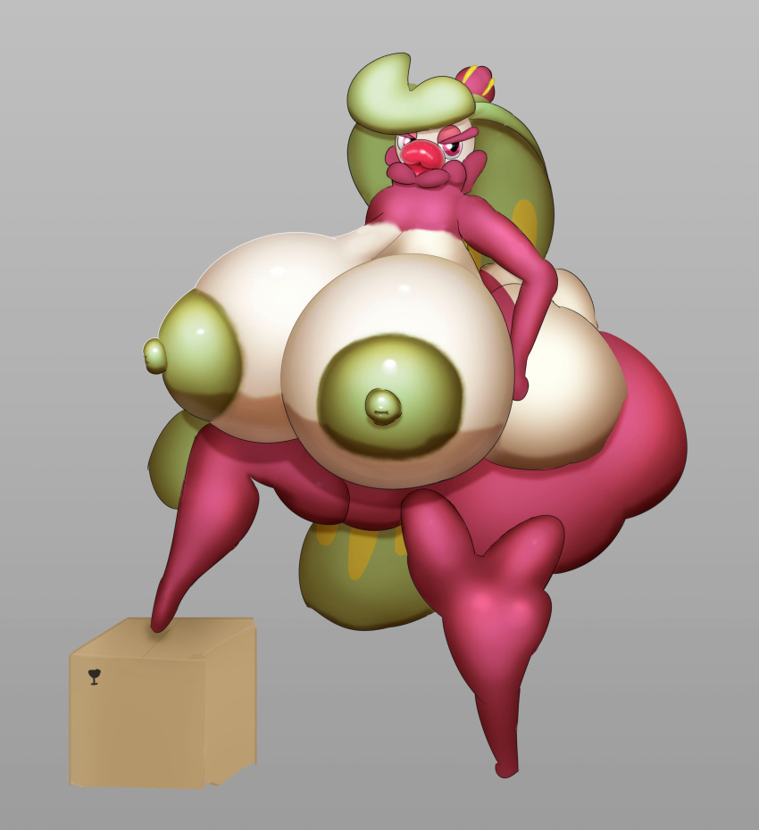 absurd_res anthro areola ass big_areola big_breasts big_butt big_lips bimbo_lip box breasts container curvy_figure female fyeuwuw generation_7_pokemon green_areola green_body green_nipples hi_res hourglass_figure huge_areola huge_breasts huge_butt hyper hyper_areola hyper_bimbo hyper_breasts hyper_butt hyper_lips hyper_nipples lips nintendo nipples pink_body pokemon pokemon_(species) red_lips solo standing_on_object thick_lips thick_thighs tsareena