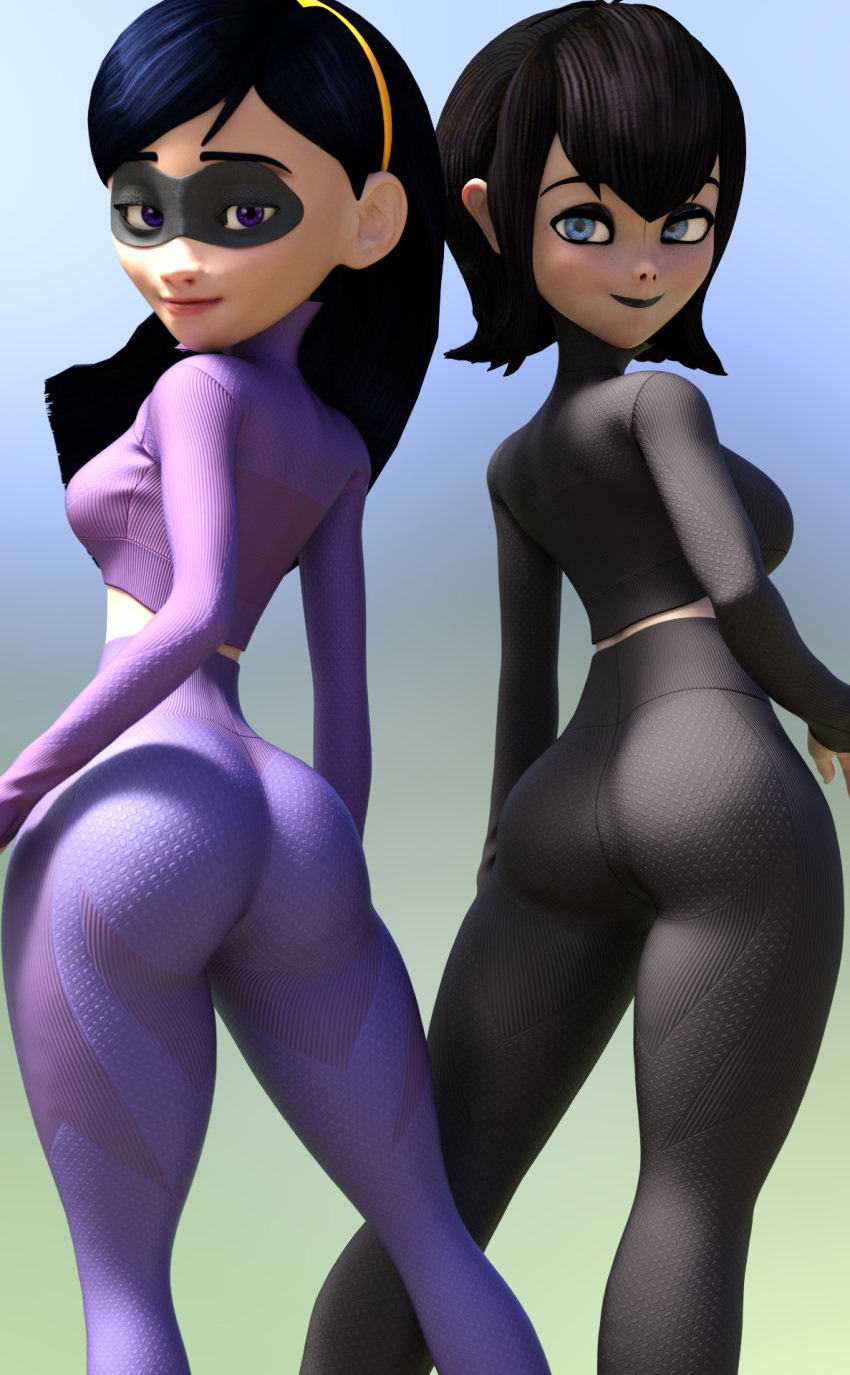 2girls 3d 3d_(artwork) ass athletic athletic_female big_ass big_breasts black_clothing bottom_heavy breasts brown_hair bubble_ass bubble_butt busty cleavage color colored crossover curvaceous curvy curvy_figure digital_media_(artwork) disney eyebrows eyelashes eyes female female_focus female_only fit fit_female hair hairband hero heroine hips hotel_transylvania hourglass_figure huge_ass huge_breasts humanoid large_ass large_breasts legs light-skinned_female light_skin lips looking_at_viewer looking_back mask mature mature_female mavis_dracula nonude not_furry only_female pixar purple_clothing slim slim_waist smooth_skin superhero superheroine the_incredibles the_incredibles_2 thick thick_hips thick_legs thick_thighs thighs top_heavy upper_body vampire violet_parr voluptuous vtemp waist wide_hips workout_clothes workout_clothing yoga_pants