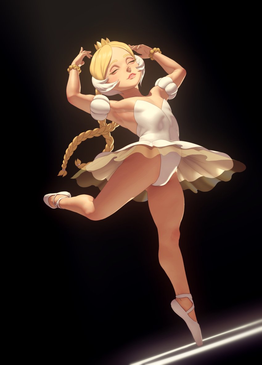 armband armpits arms_up armwear ballerina ballet bracelet braid braided_hair cameltoe closed_eyes colored cosplay crown dancing dress female female_only flat_chest fully_clothed jewelry john_doe leotard muscular_arms muscular_female pose princess_tutu princess_tutu_(character) shaded shoes skirt small_breasts solo solo_female tiptoes tutu upskirt young