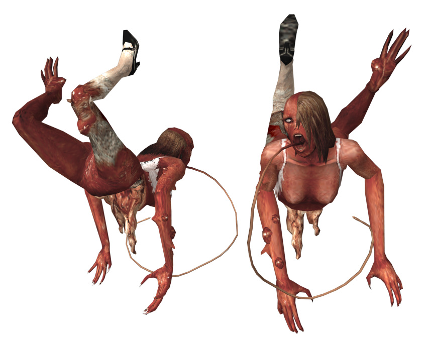 3d breasts capcom claws dead female gore guro hair licker long_tongue monster nipples open_mouth organs partially_clothed pussy red_body regis_licker resident_evil resident_evil_outbreak small_breasts suspended