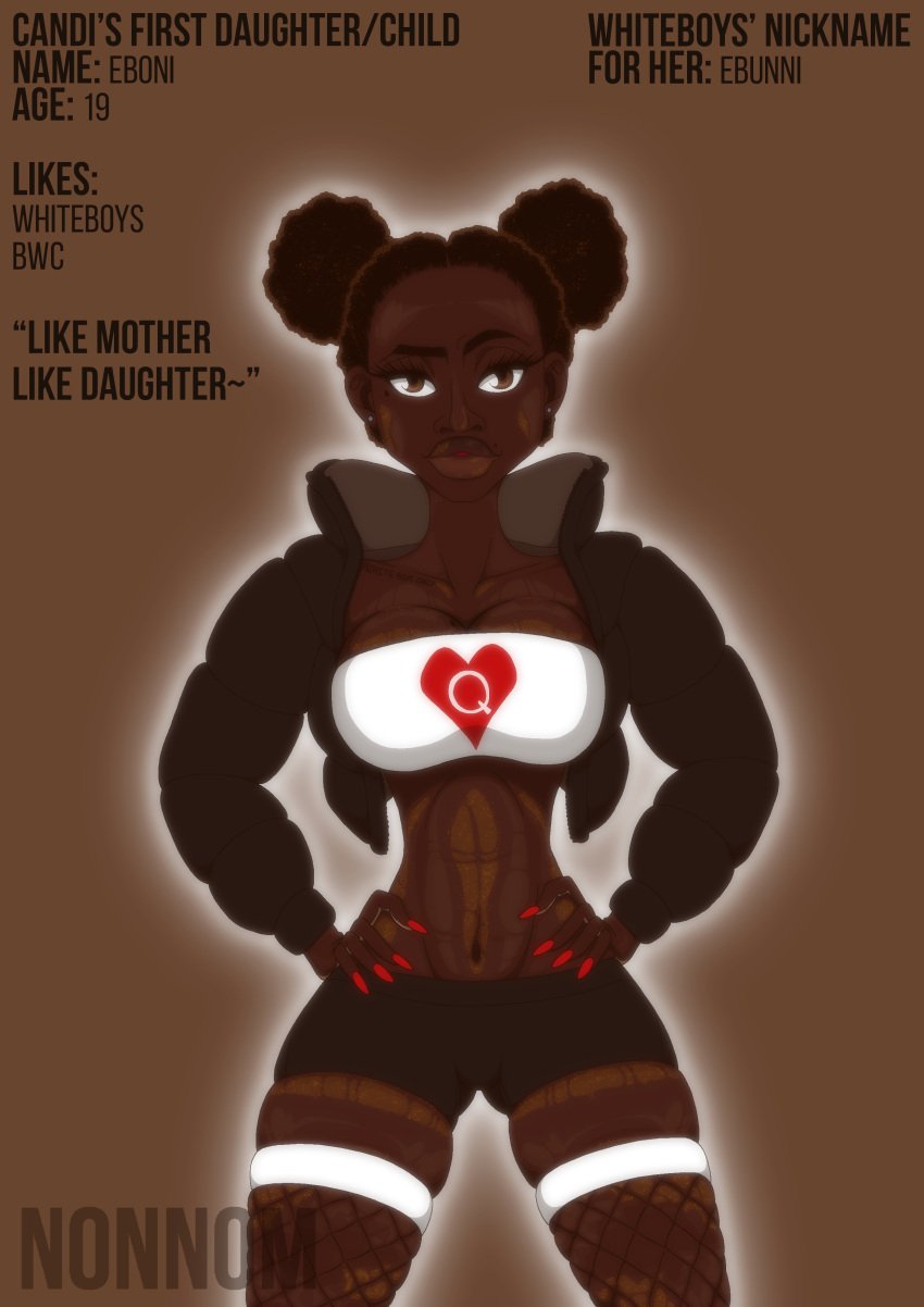 1girls afro_puffs dark-skinned_female dark_skin fishnets looking_at_viewer nonnom queen_of_hearts raceplay solo_focus