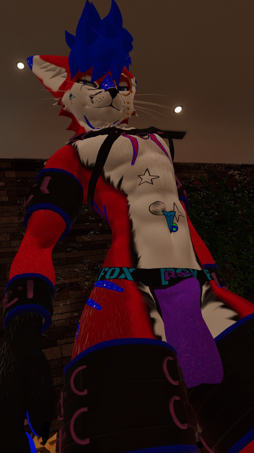 anthro anthro_only blue_hair fox fur furry furry_only jockstrap male male_only rain_jur red_fox red_fur rexouium tagme twitter url vr_media vrchat vulpine white_belly