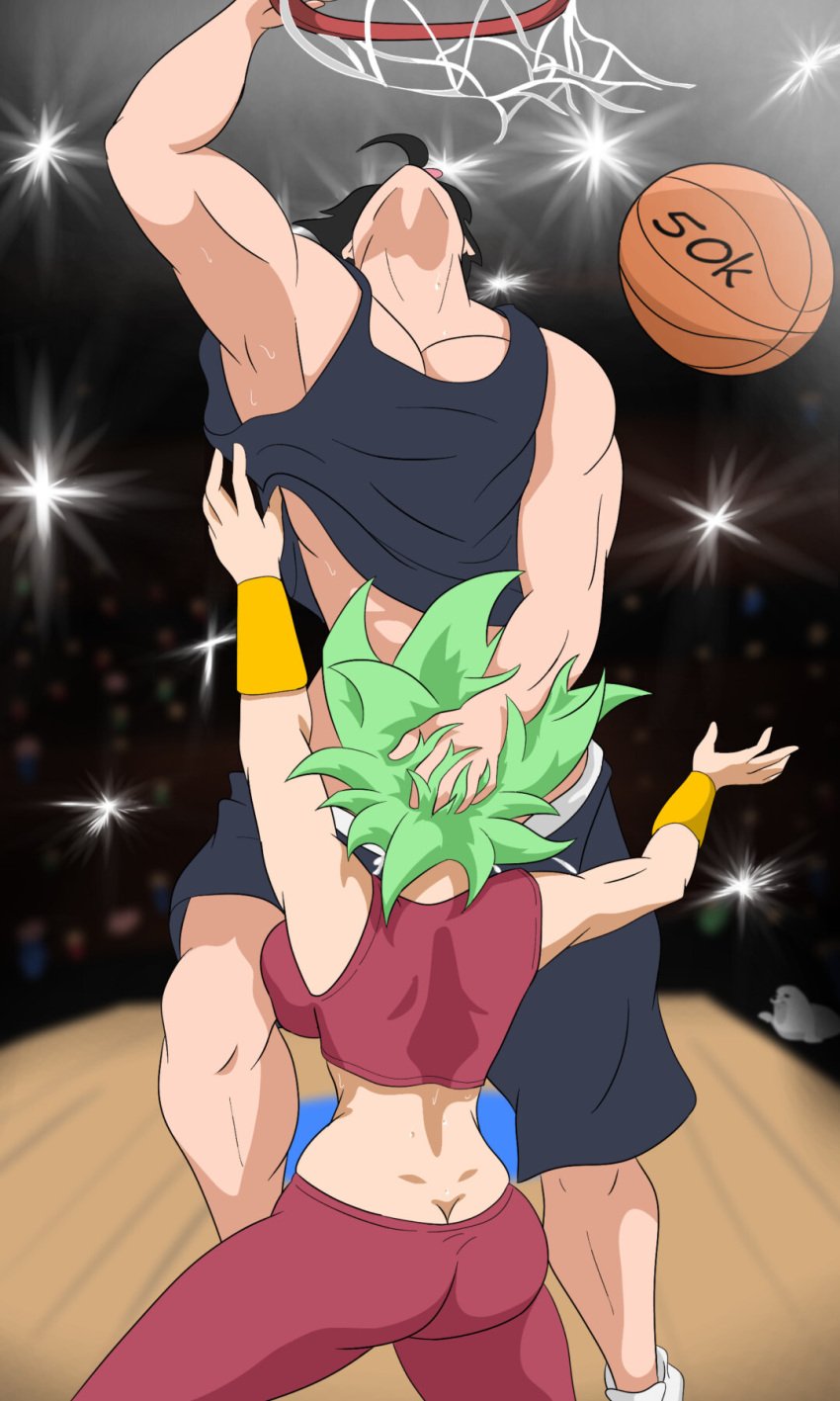 1boy 1girls ass ballin basketball basketball_court basketball_hoop blowjob breasts chuchozepa cum_in_mouth cum_in_throat deepthroat dragon_ball dragon_ball_super funny goes_hard green_hair hand_on_head implied_deepthroat implied_oral kefla legendary_super_saiyan male meme multitasking oral potara_earrings rahhh saiyan son_gohan suggestive super_saiyan sweat tagme tongue_out