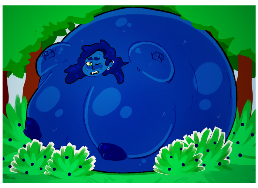 blooberrygarden blueberry_girl blueberry_inflation body_inflation immobile inflation nude nude_female spherical_breasts spherical_inflation sunken_head sunken_limbs