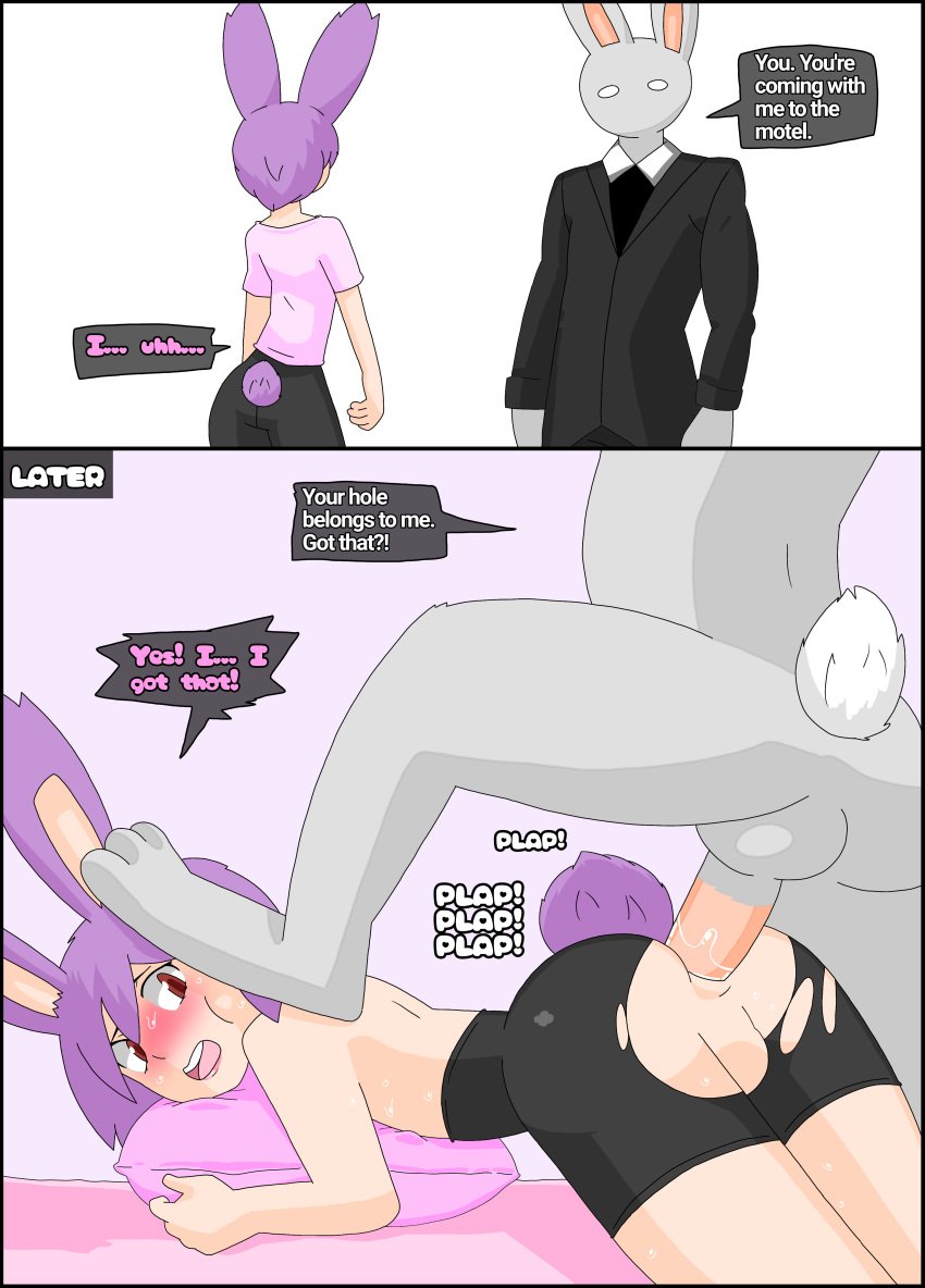 anal anal_sex ass bike_shorts bunny_ears comic domination femboy lewderthanblue lust_phantom male_on_femboy oc original original_character penis pillow revi(lp) submissive torn_bike_shorts torn_bottomwear