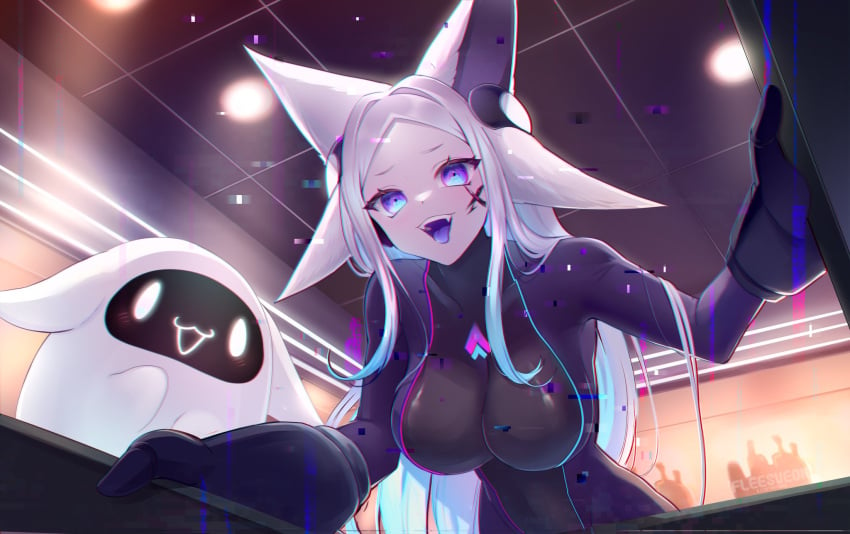 bodysuit dya_rikku_(vtuber) female fox_ears purple_eyes virtual_youtuber vyugen white_hair