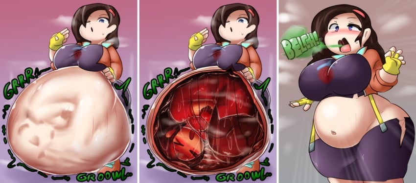 2girls big_breasts burping chubby chubby_female death demi_(fortnite) digestion digestion_noises fortnite hughoftheskies internal_view multiple_girls post_digestion post_vore rox_(fortnite) vore vore_belly weight_gain