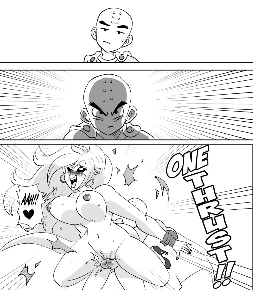 ahe_gao android_21 bald bald_man black_and_white comic comic_page cosplay defeated defeated_villainess determined dragon_ball dragon_ball_super dragon_ball_z exploding_clothes female_orgasm funny funsexydragonball high_heels holding_partner hoop_earrings instant_loss instant_loss_2koma instant_orgasm krillin kuririn majin majin_android_21 moaning moaning_in_pleasure monochrome one-punch_man pointy_ears prison_guard_position sex sharp_teeth small_dom_big_sub speech_bubble straight suspended_on_penis tagme tail text