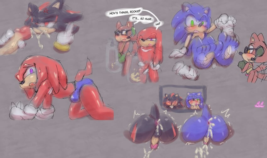 anus ass blush bodily_fluids bondage bulge clothing custom_character_(sonic_forces) duo ejaculation english_text feet foot_fetish foot_focus footwear gadget_the_wolf genital_fluids genitals group humanoid_genitalia humanoid_penis knuckles_the_echidna male male/male monitor onechan oral peeing penis sega shadow_the_hedgehog socks solo sonic_(series) sonic_forces sonic_the_hedgehog sonic_the_hedgehog_(series) speedo swimwear text through_wall toilet torture urinal urinating urinating_male urination urine urine_stream watersports