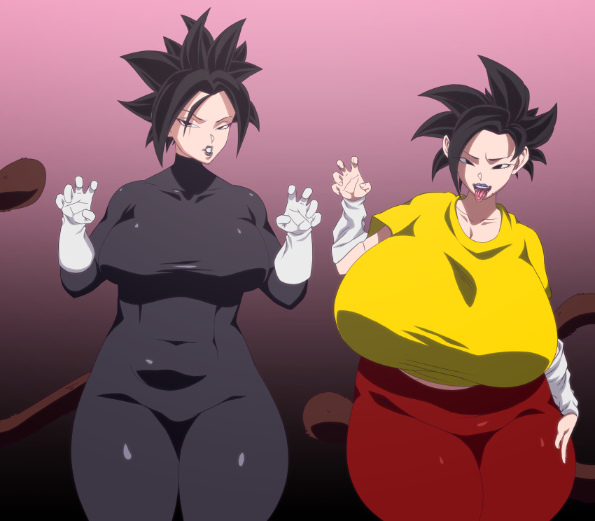 2girls big_breasts big_hips big_thighs black_bodysuit black_eyes black_hair bodysuit breasts chubby chubby_female curvy curvy_female curvy_figure dragon_ball enormous_thighs fat_mons fat_thighs female female_only gigantic_breasts gigantic_thighs hips huge_hips huge_thighs isxues large_breasts large_hips large_thighs lipstick massive_hips massive_thighs nanma_(isxues) original_character pants plump plump_thighs red_pants saiyan short_hair slightly_chubby spiky_hair t-shirt tail thick_hips thick_thighs thighs tongue tongue_out white_gloves wide_hips yellow_shirt