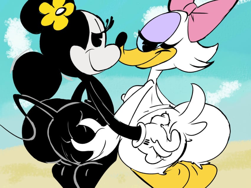 2d anthro ass black-skinned_female black_skin breasts daisy_duck disney etching175 mickey_mouse_shorts minnie_mouse nude tagme