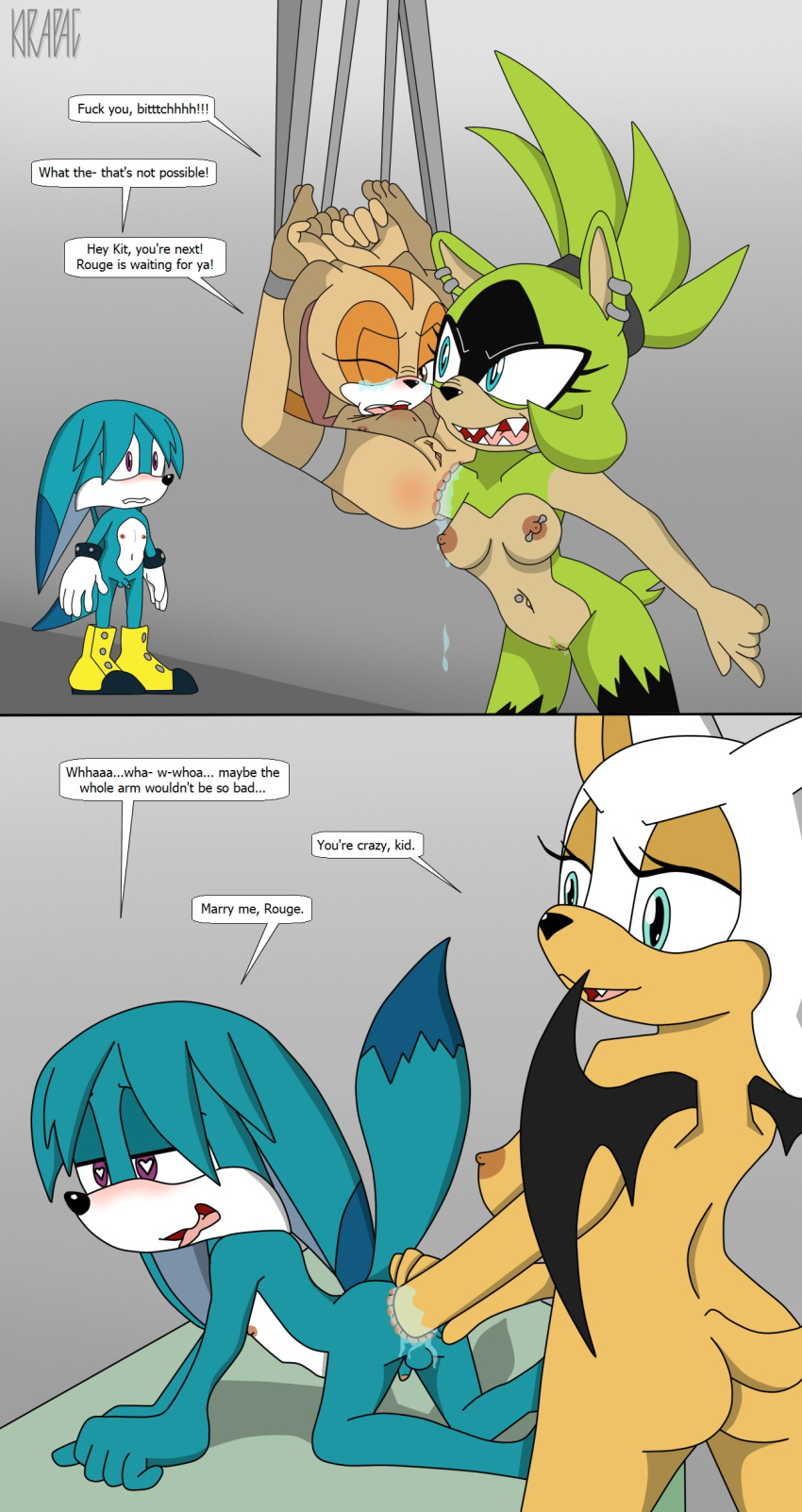 age_difference anal anal_fisting anthro cream_the_rabbit english_text fisting idw_comics idw_publishing kirapac kitsunami_the_fennec mobian_(species) rouge_the_bat sega shoulder_deep_fisting sonic_(series) sonic_the_hedgehog_(comics) sonic_the_hedgehog_(idw) sonic_the_hedgehog_(series) stomach_bulge surge_the_tenrec