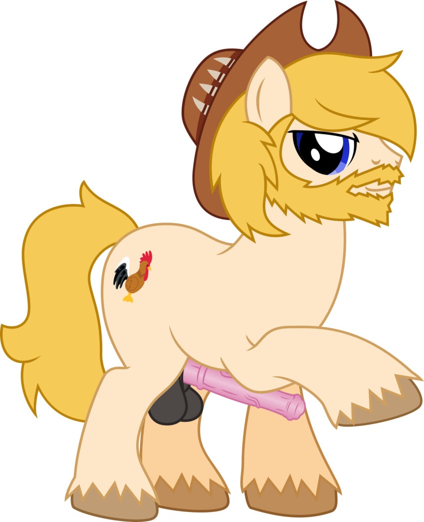 anonymous_artist beard chase_(mlp) clothed clothing facial_hair feral friendship_is_magic genitals grin hasbro hat hat_only headgear headgear_only headwear headwear_only hi_res male mostly_nude my_little_pony partially_clothed penis presenting presenting_penis smile solo