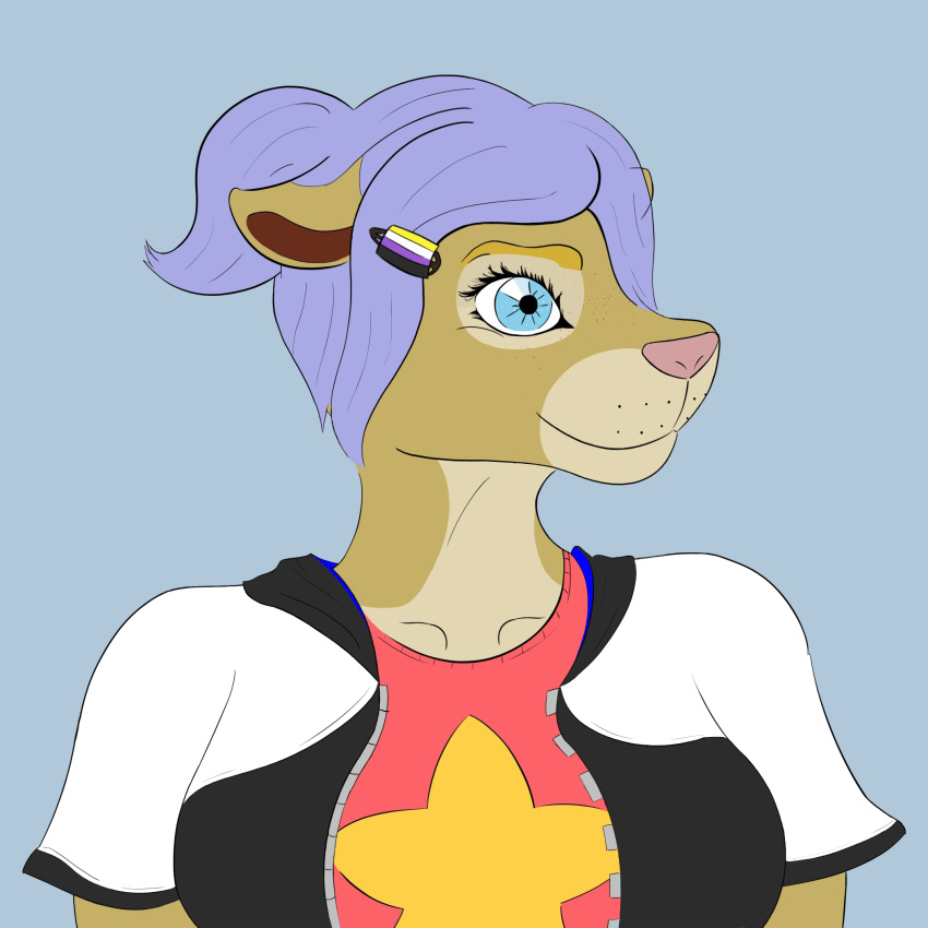 anthro breasts clothed clothing collarbone detailed_eyes felid female hair hair_over_eye hi_res icon lgbt_pride lion mammal one_eye_obstructed pantherine ponytail pride_colors solo veiled_lioness