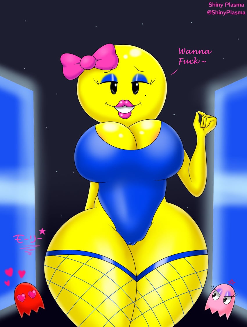 2023 :3 ambiguous_gender angry asking_for_sex bedroom_eyes breasts clothed female fishnet_stockings ghost heart_eyes huge_breasts inky_(pac-man) lipstick love maze milf ms._pac-man namco pac-man_(series) pink_lipstick pink_ribbon pinky_(pac-man) pussy pussy_visible_through_clothes ribbon superstarplasma swimsuit text yellow_skin