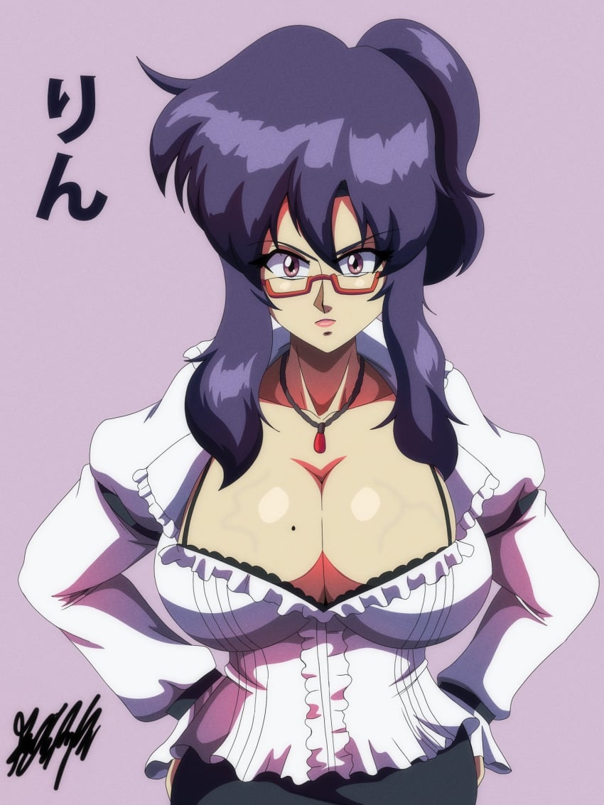 1girls big_breasts breasts cleavage light-skinned_female light_skin looking_at_viewer mole_on_breast purple_hair red_glasses rin_(senran_kagura) senran_kagura suzune_(senran_kagura) teacher