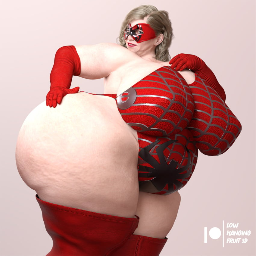 3d 3d_(artwork) ass bbw belly big_ass big_belly big_breasts blonde_hair blue_eyes breasts butt_focus daz3d daz_studio fat_ass female gilf granny hand_on_butt hips large_ass large_breasts looking_at_viewer lowhangingfruit3d_(artist) mature_female obese old_woman original_character overweight overweight_female pinup solo solo_female solo_focus spider-gran_(lhf3d) superhero superhero_costume superheroine thick_ass wide_hips