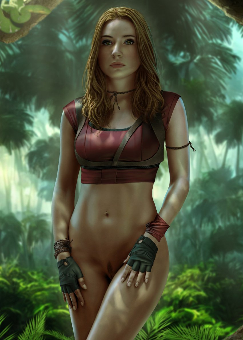 bottomless breasts jumanji karen_gillan looking_at_viewer pubic_hair red_hair ruby_roundhouse viiperart