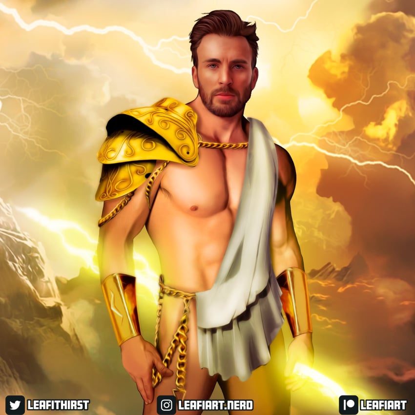 abs actor celebrity chris_evans greek_mythology in_character leafithirst looking_at_viewer male male_only muscles muscular muscular_male pecs real_person smooth_chest smooth_skin zeus