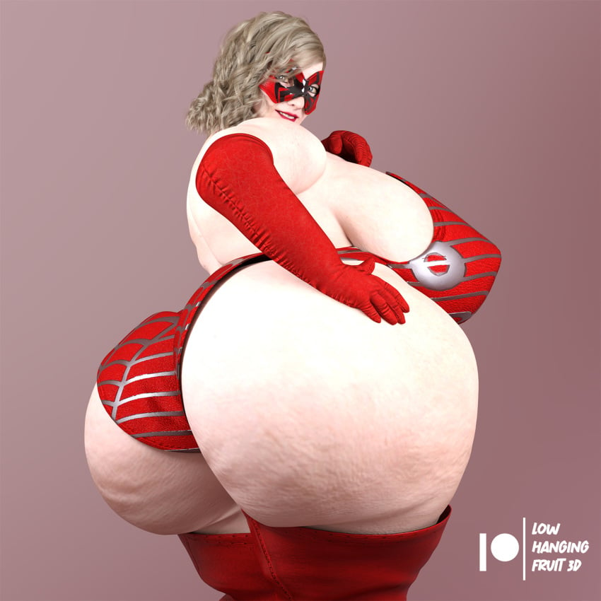 3d 3d_(artwork) ass bbw big_ass big_breasts blonde_hair blue_eyes breasts butt_focus daz3d daz_studio fat_ass female gilf granny hand_on_butt hips large_ass large_breasts looking_at_viewer lowhangingfruit3d_(artist) mature_female obese old_woman original_character overweight overweight_female pinup solo solo_female solo_focus spider-gran_(lhf3d) superhero superhero_costume superheroine thick_ass wide_hips