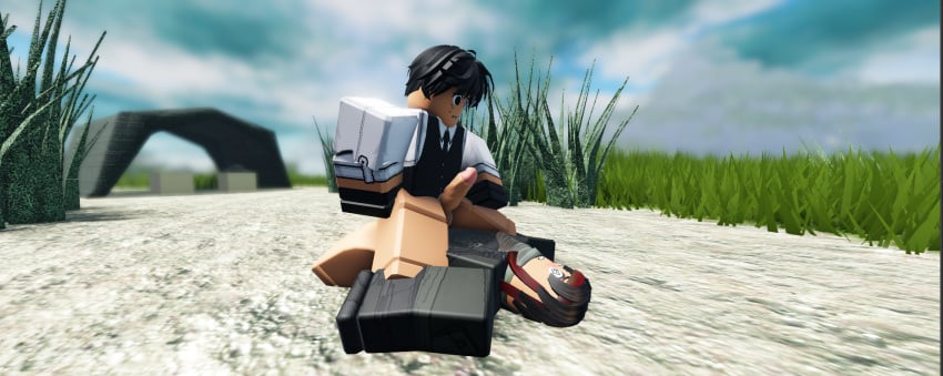 2boys 3d artist_request gay gunner_(isle) isle_(roblox) medium_hair mercenary roblox roblox_avatar roblox_game robloxian seductive_look source_request tagme