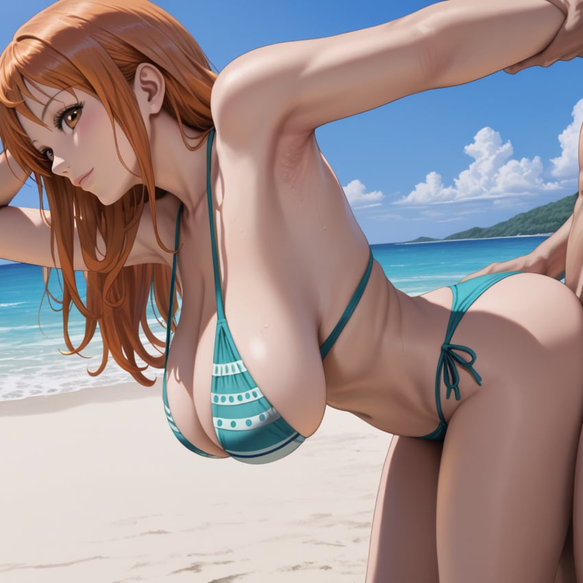 ai_generated armpits bikini breasts doggy_style female krispykenny male nami nami_(one_piece) one_piece