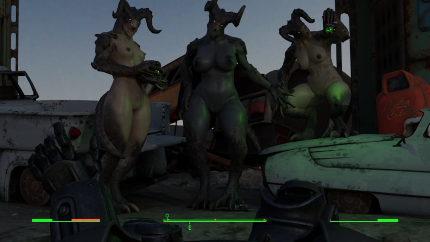 artist_request athletic athletic_female big_breasts breasts deathclaw deathclaw_humanoid dominant dominant_female fallout female female_deathclaw female_focus first_person_view genitals group hi_res human humanoid male male/female mammal medium_breasts microsoft office_depot(artist) pussy scalie trio