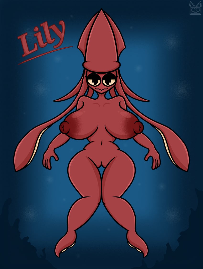 big_breasts breasts furry furry_only lily_(theyisus55) monster monster_girl nipples oc original_character original_characters pussy red_body squid squid_girl squid_humanoid theyisus55 underwater yellow_eyes