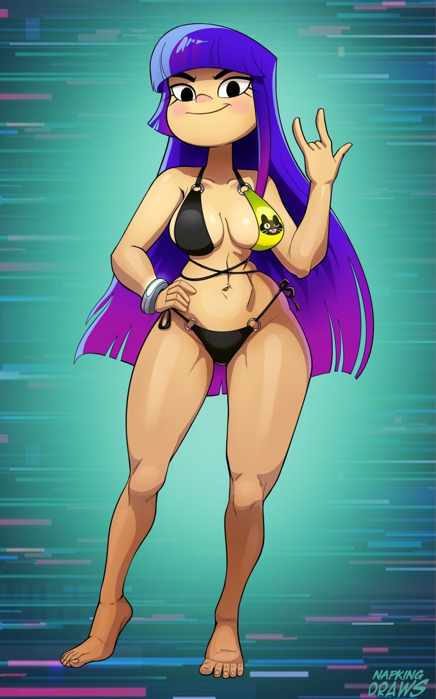 1girls big_breasts bikini busty female female_focus female_only glitch_techs hand_on_hip large_breasts light-skinned_female light_skin looking_at_viewer miko_kubota napking navel netflix nickelodeon purple_hair sensual smile toned