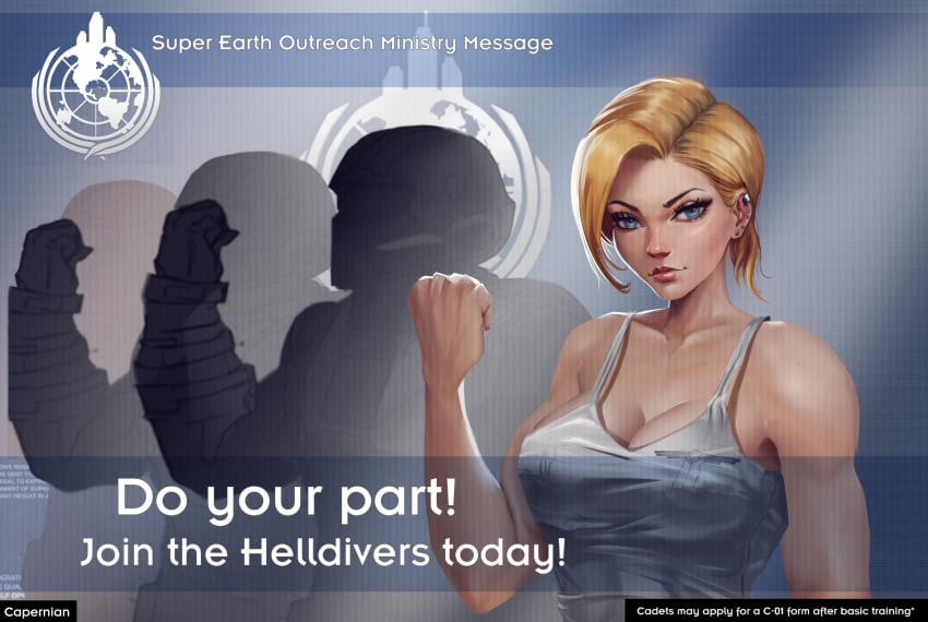 capernian clothed clothing helldivers helldivers_2 nipple_slip no_nude propaganda