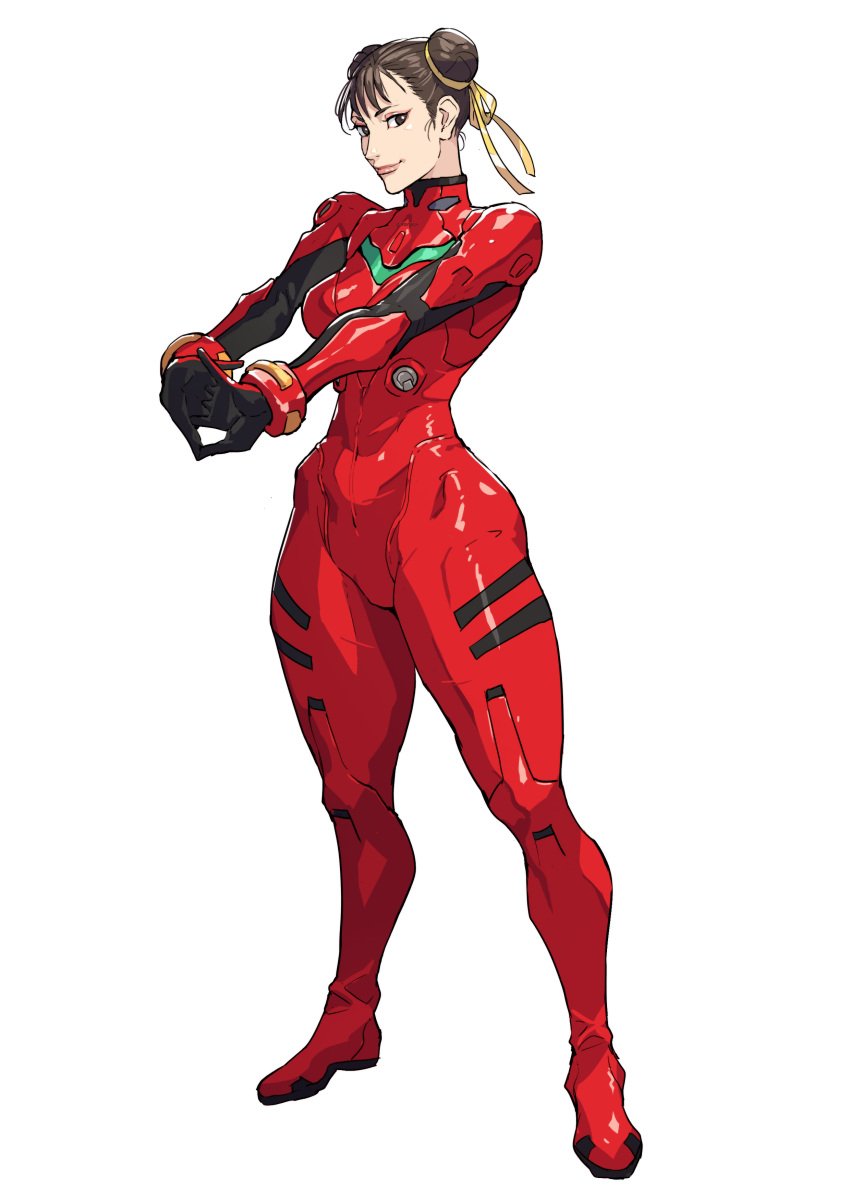 1girls 2d 2d_(artwork) asuka_langley_sohryu athletic athletic_female bodysuit chun-li cirenk cosplay female female_focus female_only fit fit_female looking_at_viewer mature_female milf neon_genesis_evangelion no_sex plugsuit plugsuit_(cosplay) solo solo_female solo_focus street_fighter tagme thick_thighs