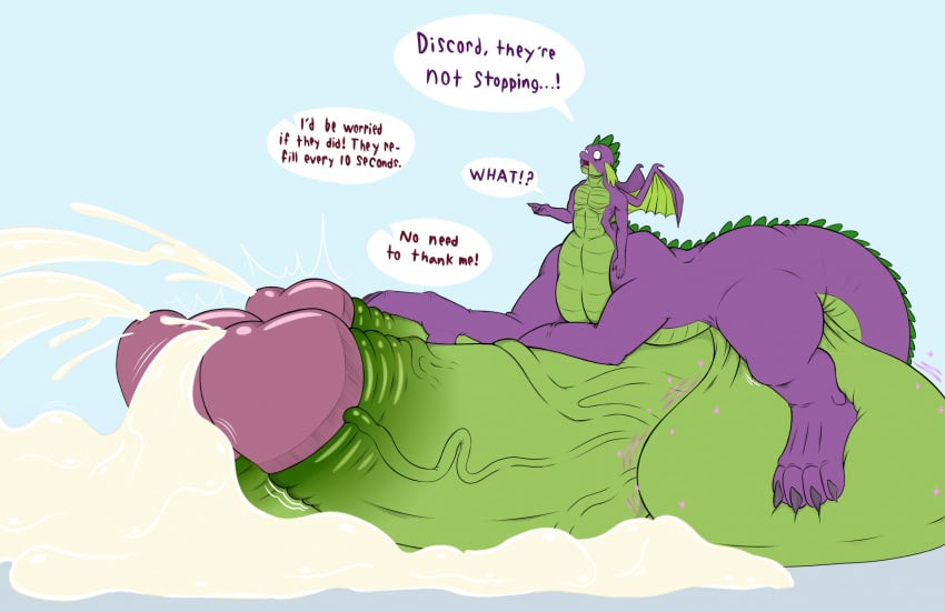 anthro balls big_balls big_penis bodily_fluids cum discord_(mlp) dragon dragon_taur ejaculation exelzior friendship_is_magic genital_fluids genitals glans green_body green_skin growth hasbro huge_balls huge_cock hyper hyper_balls hyper_genitalia hyper_penis male male_only multi_genitalia multi_penis my_little_pony mythological_creature mythological_scalie mythology offscreen_character penis purple_body purple_skin scalie solo solo_male spike_(mlp) spikes taur transformation triphallia vein veiny_penis