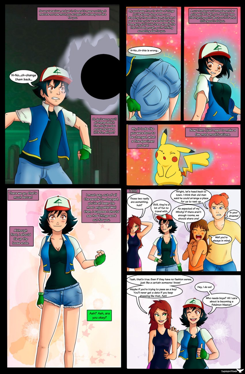 comic genderswap_(mtf) mtf_transformation pikachu pokemon satoshi_(pokemon) text themightfenek