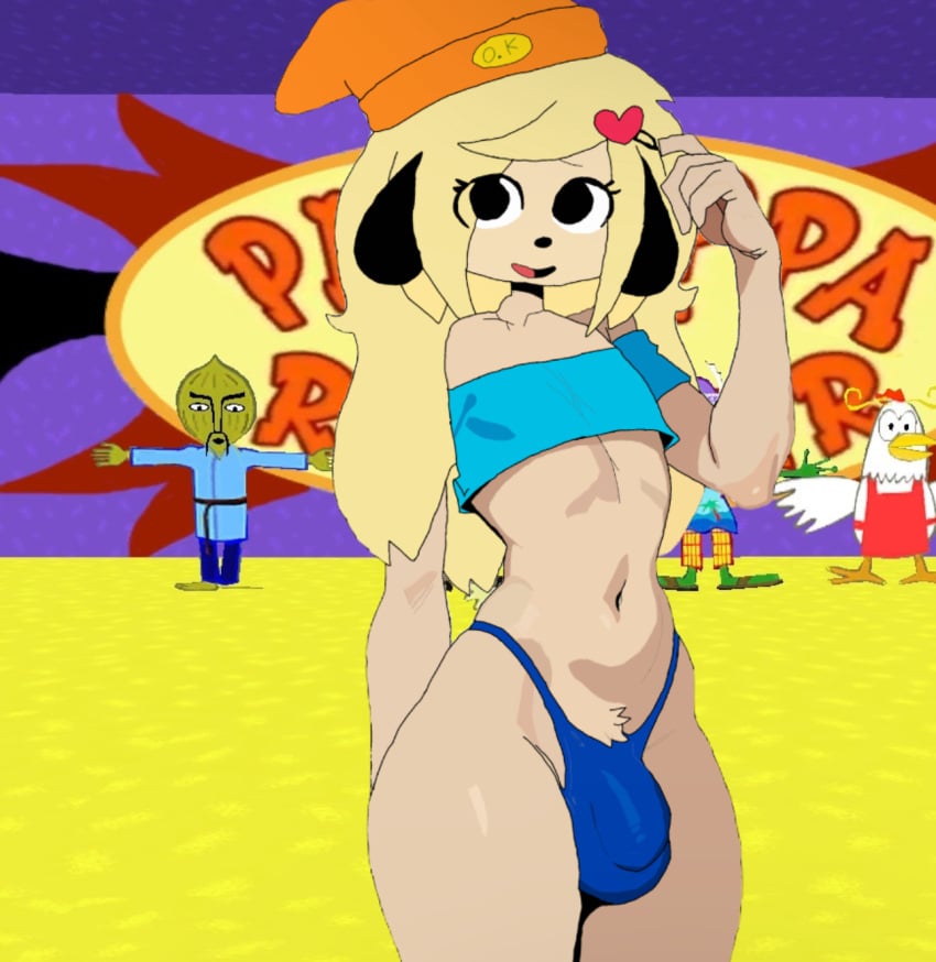 anthro anthro_femboy anthro_male blue_shirt blue_thong chop_chop_master_onion color colored dojoe female femboy furry gay male nanaon-sha parappa parappa_the_rapper parappa_the_trappa penis playstation sony_interactive_entertainment stage t-pose thong