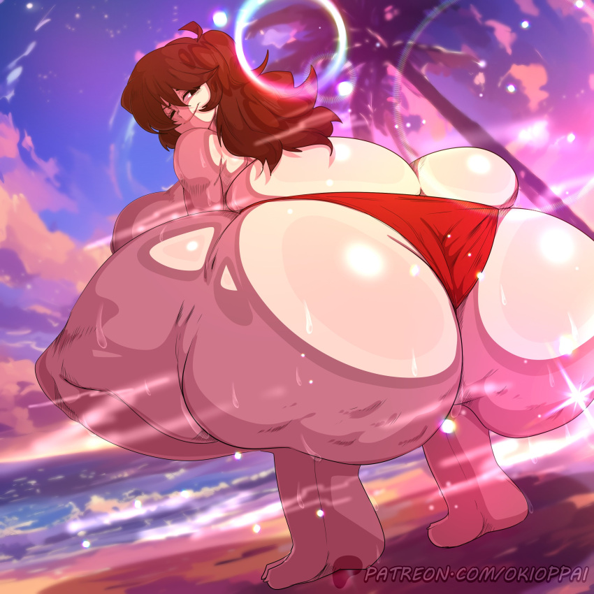 1girls ass_cleavage ass_focus barefoot big_ass big_breasts bikini butt_crack dat_ass fat_ass female female_only friday_night_funkin full_body girlfriend_(friday_night_funkin) huge_ass huge_breasts looking_at_viewer looking_back no_bra okioppai solo solo_female