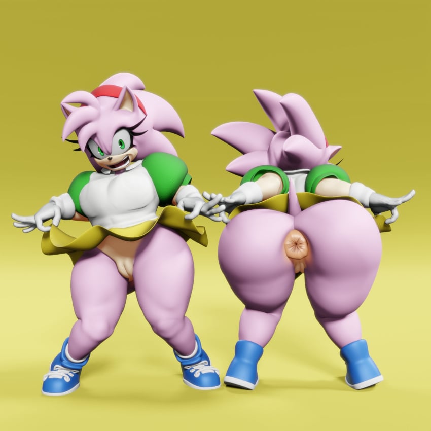 1girls 3d 3d_(artwork) amy_rose angry anthro anus female female_only hedgehog huge_ass huge_breasts huge_butt puckered_anus pussy pussy_exposed rosy_the_rascal_(archie) skirt skirt_lift solo sonic_(series) sonic_the_hedgehog_(archie) sonic_the_hedgehog_(comics) vulkyasha