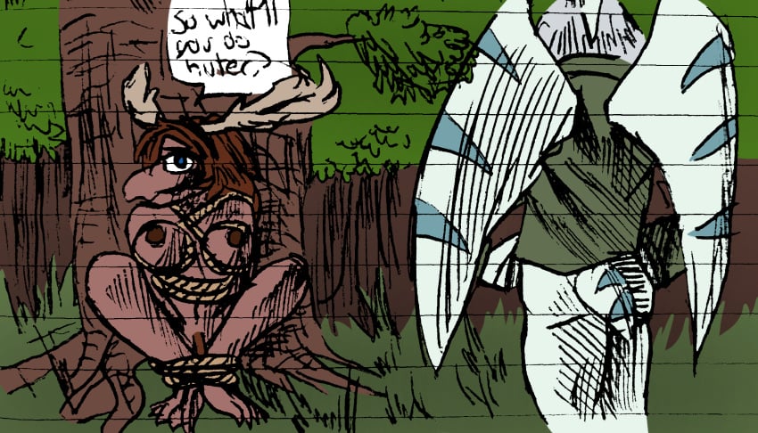 2024 abelisaurid anthro areola ass banco bondage bondage bottomless bottomless_anthro bottomless_male bound breasts brown_body brown_scales carnotaurus cavemanon_studios clothed clothing detailed_background dialogue digital_drawing_(artwork) digital_media_(artwork) dinosaur duo english_text feet female forest green_(snoot_game) grey_body grey_scales hair hands_on_hips hands_on_own_hips hi_res imminent_sex jacket janet_(snoot_game) legs_tied long_hair male nipples nude nude_anthro nude_female outside plant prehistoric_species pterodactylus pterosaur reptile restraints rope rope_bondage scales scalie short_hair short_tail silver_hair sitting snoot_game snout tail text theropod toes topwear tree wings