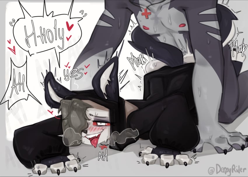 ahe_gao anthro canid canid_demon canine demon derpyrider doggy_style duo female from_behind_position hellhound helluva_boss looking_pleasured loona_(helluva_boss) male male/female mammal mythological_canine mythological_creature mythology nun sex vortex_(helluva_boss)