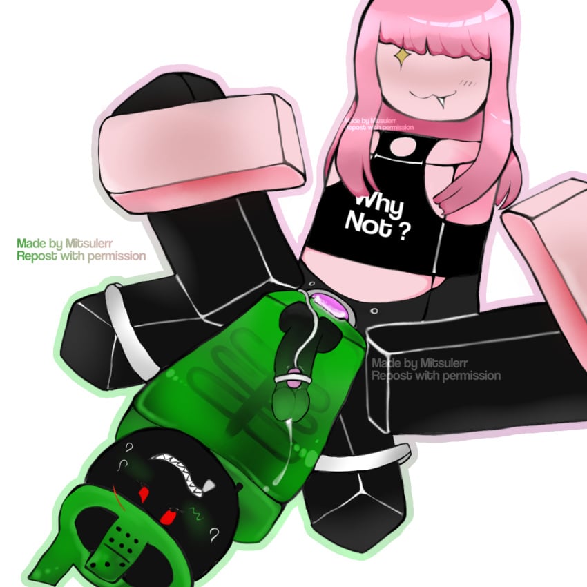 1x1x1x1 black_penis dildo_in_ass dominant_female domination male_penetrated pegging pink_hair raped_male roblox spread_legs strap-on tears vibrator_on_penis