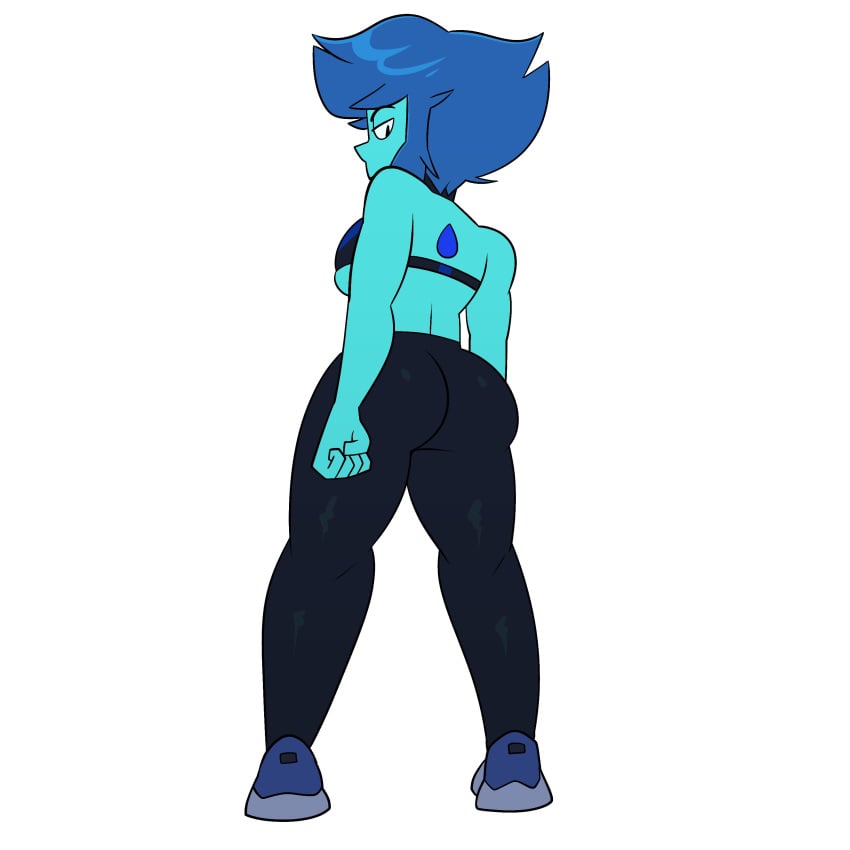 ass bikini_top blue_bikini_top blue_body blue_eyes blue_hair blue_leggings blue_skin clothed clothing female fist hi_res huge_ass huge_butt lapis_lazuli_(steven_universe) large_ass large_butt leggings looking_back_at_viewer monamania short_hair solo steven_universe thick_ass thick_legs thick_thighs tight_clothing