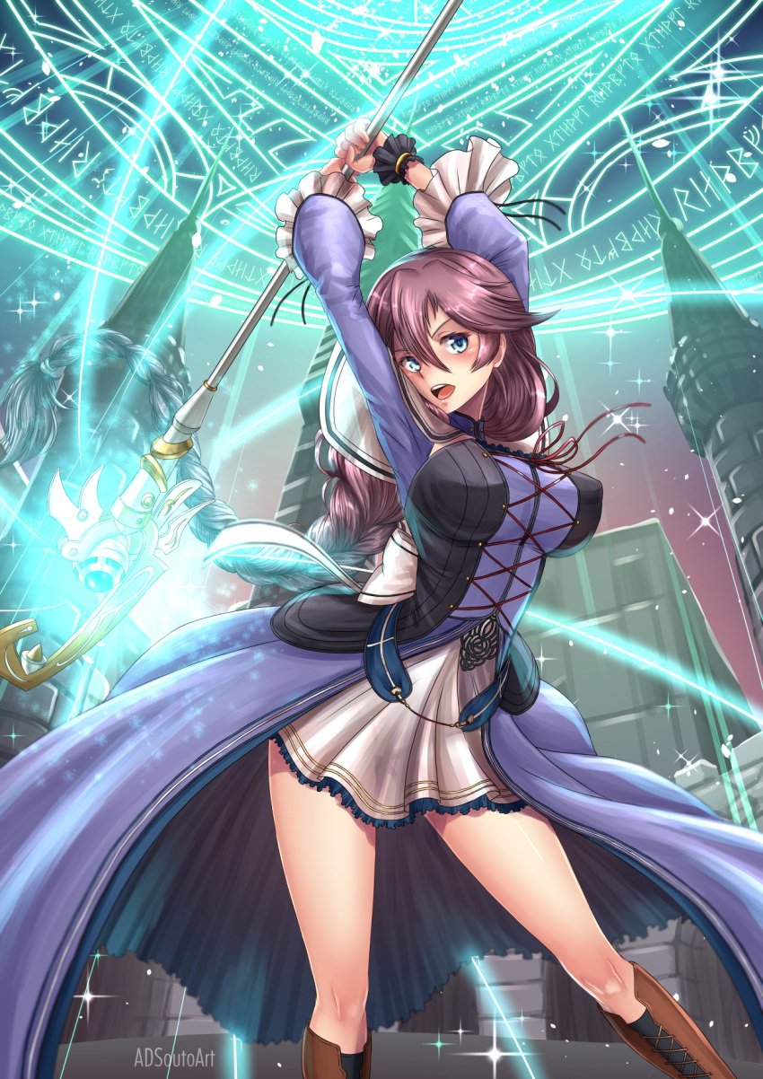 1girls adsouto big_breasts blue_eyes class_president curvy cute eiyuu_densetsu emma_millstein highres magic magic_wand pink_hair pose sen_no_kiseki thick_thighs trails_of_cold_steel white_skin witch