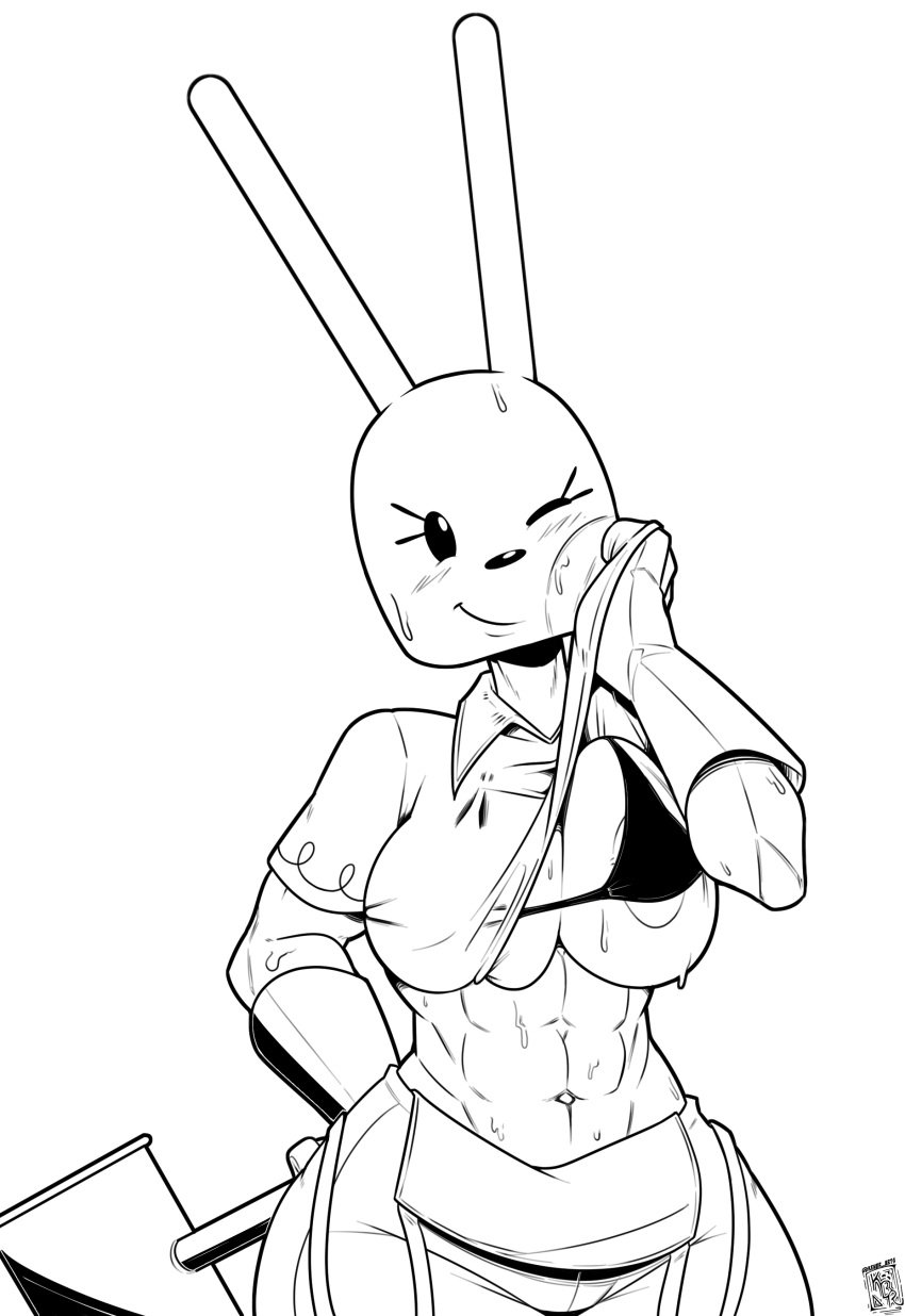 1girls areolae big_breasts bra bunny_ears bunny_girl clothing fue furry kenbr_arts long_ears monochrome muscular muscular_female pants smile tagme widget wow!_wow!_wubbzy!