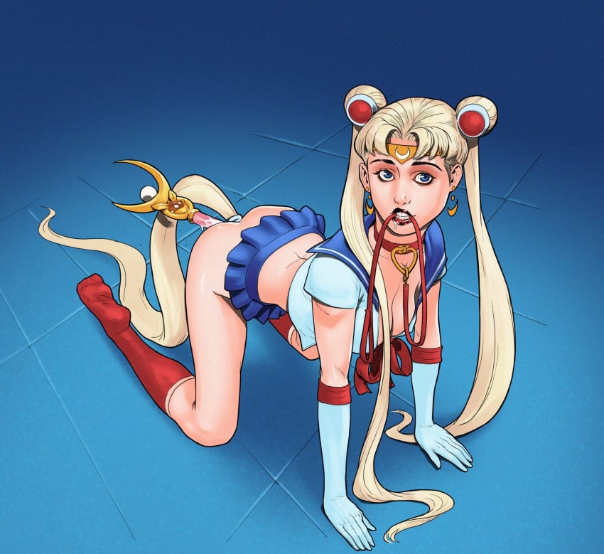 1girls all_fours bishoujo_senshi_sailor_moon blonde_hair blue_eyes circlet cleavage clothed_masturbation clothing draw_challenge drooling female female_only guron555 insertion kneehighs leash leash_and_collar long_hair masturbation medium_breasts meme miniskirt no_panties object_in_pussy pussy_juice redraw sailor_moon sailor_moon_redraw_challenge scepter skirt solo twintails usagi_tsukino