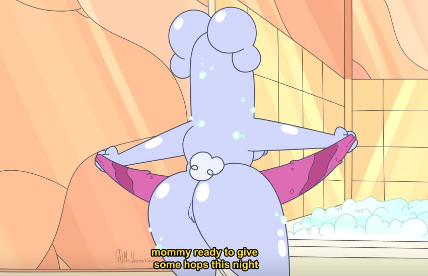 anthro ass back_view disney disney+ exposed_pussy kiff_(series) lagomorph leporid mary_buns milf mr_valentine00 rear_view shower soap talking_to_viewer text thick_thighs towel water